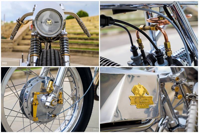 The build uses various metals that include aluminum, bronze, copper, tin and stainless steel. The amalgamation looks rather brilliant with no paint and just shiny polished metal. C.Custom Garage's Pedro and Filipe stripped down the Rd 200 down to its components parts to built it from scratch. The only stock parts left are the engine, wheel hubs and drum brakes. (Photos: Bikeexif)