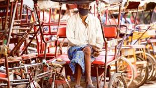 A rickshaw puller during the nationwide lockdown to curb the spread of coronavirus, in Old Delhi (PTI)