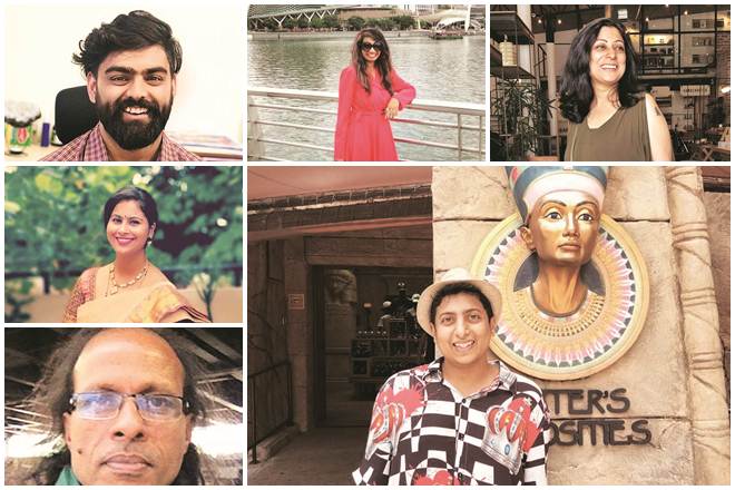 Travel and fashion blogger and product reviewer Vaishali Shah; Gurugram-based Rachna Kalra works with authors and publishers to market their books; Mihir Shah, a Mumbai-based food blogger, traveller and freelance columnist; Faizal Khan, a Delhi-based freelance journalist; Bengaluru-based Durgesh Nandini has been freelancing as a PR consultant and community manager since she quit her job in March last year; and Arjun Tyagi, a consultant at New Delhi-based PR firm Kaizzen, who also works as a freelancer. (Clockwise)