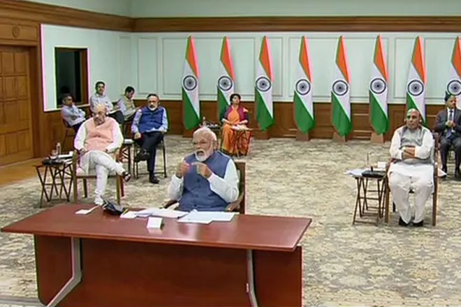 PM Narendra Modi interacts with Chief Ministers through video conference. (Photo ANI) PM Narendra Modi interacts with Chief Ministers through video conference. (Photo ANI)