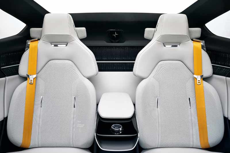 The interior of the Precept uses a high level of sustainable materials laid out in a new design language. All the materials in the cabin are vegan with high levels of recycled content. Plastics have been replaced with flax-based natural composite, that would help reduce weight by 50% by reducing 80% of plastics used in the cabin. The seats are made from 3D-knitted 100% recycled plastic bottles made from a single continuous strand with no wastage or shavings. The same is used for the headlining textile. Other elements in the interior include the use of cork-based vinyl recycled from the wine industry to be used in seat bolsters and headrests.