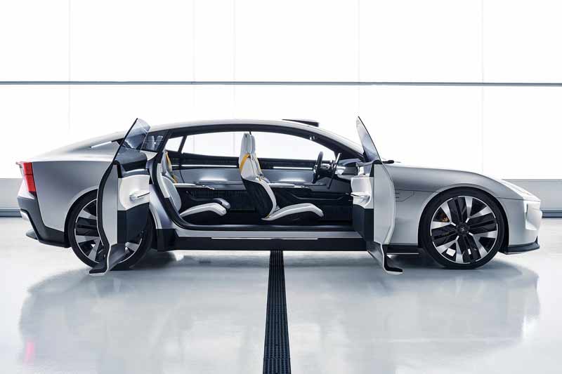From the sides, the Precept features LED side markers on the C-Pillar that indicate charging status. The whole car is designed to be as flush as possible when it comes to things like the door handles, as well as the integration of the glasshouse - removing all airflow disturbances. The doors open wide and what is super cool about the car is that it comes with suicide rear doors! The vehicle features a long wheelbase that will allow it to accommodate a large battery under the floor, and also help with rear legroom.