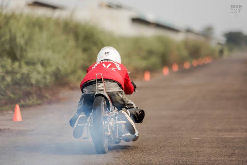 “The idea was to create something light—for the best power to weight ratio. And staying low, to reduce wheelies off the line. It’s 168 centimeters [66 inches] from center wheel to wheel, only 6.5 cm from the ground, and 60 cm at the highest point.” “It was designed and built the old-fashioned way.”