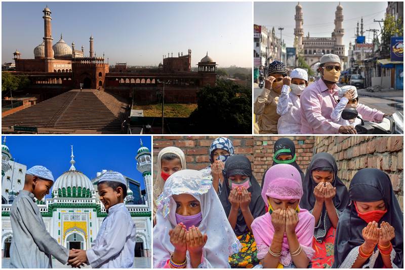 Eid-ul-fitr celebrations in majority of Indian cities turned out to be a low-key affair this year, as people marked the culmination of the fasting month of Ramzan by offering prayers from the confines of their homes, amid the coronavirus-triggered lockdown. The usual hustle and bustle associated with the festival was missing from the many parts of cities across India, which wore a forlorn look on Monday. Let us take a look at some of the images of Eid-ul-fitr from across India: