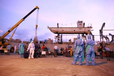 Naval ships undergo minor changes before sailing off to evacuate from the Gulf region Naval ships undergo minor changes before sailing off to evacuate from the Gulf region