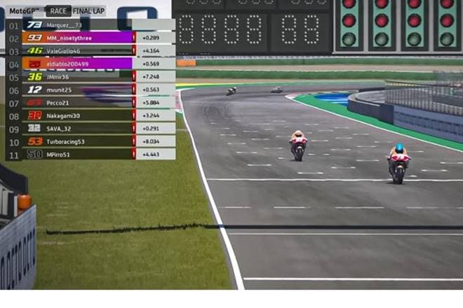 MotoGP Stay at Home GP: Alex Marquez claims victory at last corner, Rossi & Quartararo join on podium