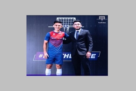 Sunil Chhetri along with Kush Desai, founder and CEO, NxGn Sports Interactive Pvt. Ltd