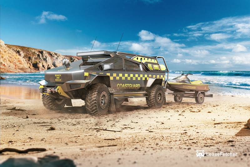 As a Coastguard Vehicle: The top trim of the Tesla Cybertruck will come with three electric motors, and an all-wheel-drive system. It’ll retail at $69,900 (approximately Rs 50.15 lakh). Besides, the coastguard could carry an electric ATV (all terrain vehicle) on the truck's flat bed. <strong>Also read:</strong> <a href="https://www.financialexpress.com/auto/car-news/tesla-electric-atv-cyberquad-cybertruck-electric-dirt-bikes-elon-musk-tesla-in-india-tesla-car-price/1791014/">Tesla to roll out electric ATV & dirt bikes but road bikes too dangerous, says Elon Musk</a>