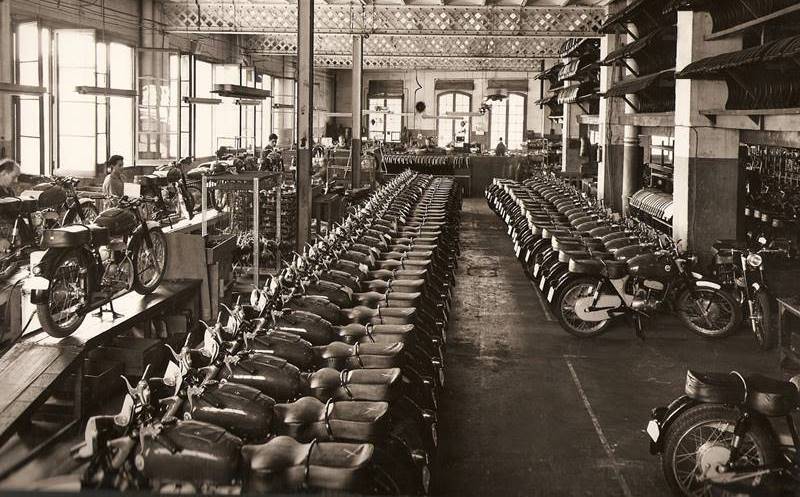 Montesa Impala has had several generation changes until 1986, which is now the most modern one. As Montesa Impala was in fact a reliable model, many still remain active and it is common to see one among modern-day motorcycles on the streets of Barcelona. (Pictured here: Montesa production facility in Barcelona, 1962)