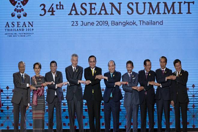 Leaders of the Association of Southeast Asian Nations (ASEAN) from left, Malaysian Prime Minister Mahathir Mohamad, Myanmar leader Aung San Suu Kyi, Philippines President Rodrigo Duterte, Singaporean Prime Minister Lee Hsien Loong, Thailand Prime Minister Prayuth Chan-ocha, Vietnamese Prime Minister Nguyen Xuan Phuc, Brunei Sultan Hassanal Bolkiah, Cambodian Prime Minister Hun Sen, Indonesian President Joko Widodo and Laos Prime Minister Thongloun Sisoulith pose for a group photo during the opening ceremony of the ASEAN leaders summit in Bangkok, Thailand, Sunday, June 23, 2019. (AP Photo/Gemunu Amarasinghe) Leaders of the Association of Southeast Asian Nations (ASEAN) from left, Malaysian Prime Minister Mahathir Mohamad, Myanmar leader Aung San Suu Kyi, Philippines President Rodrigo Duterte, Singaporean Prime Minister Lee Hsien Loong, Thailand Prime Minister Prayuth Chan-ocha, Vietnamese Prime Minister Nguyen Xuan Phuc, Brunei Sultan Hassanal Bolkiah, Cambodian Prime Minister Hun Sen, Indonesian President Joko Widodo and Laos Prime Minister Thongloun Sisoulith pose for a group photo during the opening ceremony of the ASEAN leaders summit in Bangkok, Thailand, Sunday, June 23, 2019. (AP Photo/Gemunu Amarasinghe)