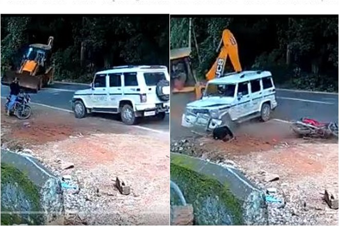 Eye-popping video! Mahindra Bolero saves biker from JCB: Anand Mahindra calls it a ‘living thing’