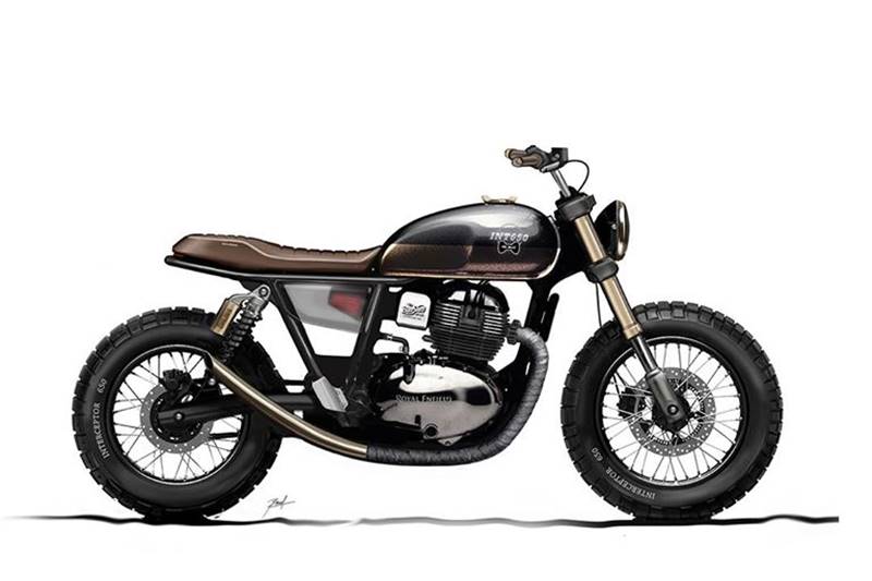 Another stunning-looking concept is this one where you can see minimalistic body work. Fenders are absent here as well with a complete exposed rear. The fuel tank is painted in two colours including a glittery golden finish. The exhaust is a narrow pipe finished in grey that points straight towards the stars. (Image source: The Bike Shed - Facebook)