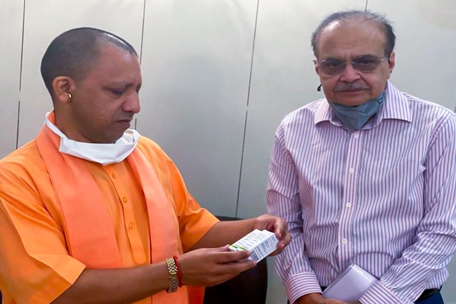 "It gives us immense pleasure and satisfaction to present JUBI-R', the life-saving medicine, to Chief Minister of Uttar Pradesh Yogi Adityanath," Jubilant Life Sciences Chairman Shyam S Bhartia said.