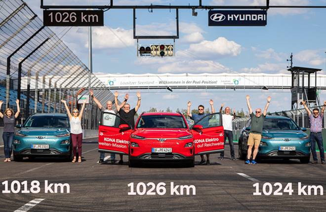 Hyundai KONA electric suv Range Record 1026 km