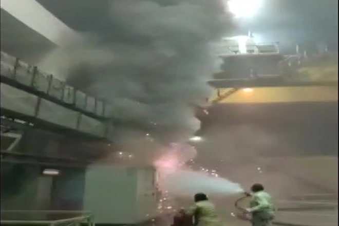 Fire at Srisailam hydroelectric plant in Telangana. (ANI photo) Fire at Srisailam hydroelectric plant in Telangana. (ANI photo)