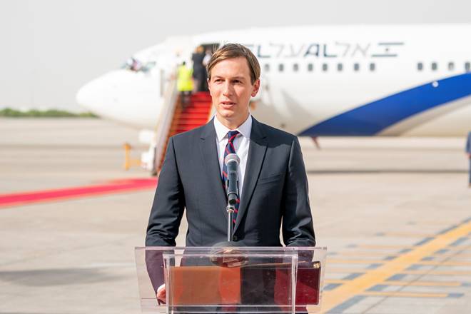 U.S. President's senior adviser Jared Kushner speaks upon arriving at Abu Dhabi International Airport, in Abu Dhabi, United Arab Emirates August 31, 2020. Ministry of Presidential Affairs/WAM/Handout via REUTERS. ATTENTION EDITORS - THIS IMAGE WAS PROVIDED BY A THIRD PARTY.