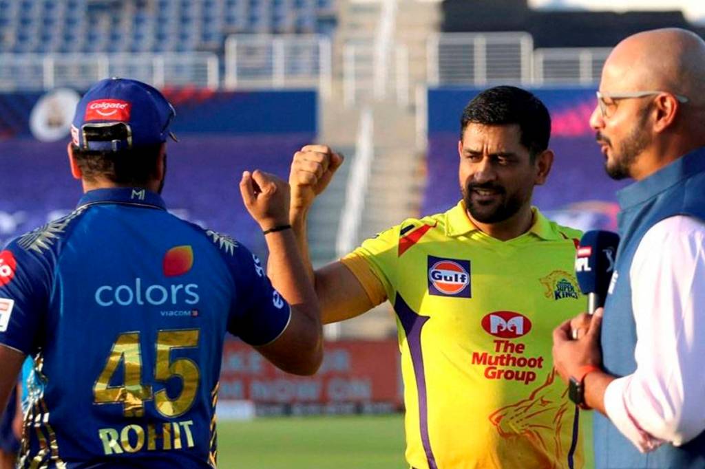 Chennai Super Kings Skipper MS Dhoni and Mumbai Indians Captain Rohit Sharma during the toss for the first cricket match of IPL 2020 at Sheikh Zayed Stadium, Abu Dhabi, UAE. (PTI Photo) Chennai Super Kings Skipper MS Dhoni and Mumbai Indians Captain Rohit Sharma during the toss for the first cricket match of IPL 2020 at Sheikh Zayed Stadium, Abu Dhabi, UAE. (PTI Photo)
