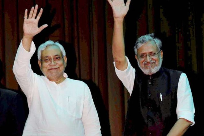 Bihar Chief Minister Nitish Kumar and deputy CM Sushil Kumar Modi. (file pic) 
