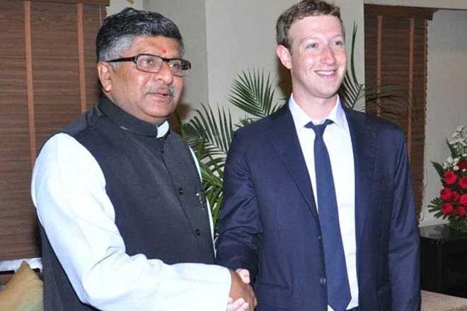 Ravi Shankar Prasad and Facebook CEO Mark Zuckerberg. (file pic) 