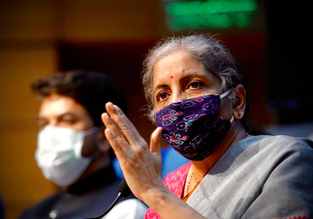 Finance Minister Nirmala Sitharaman addresses a press conference in New Delhi. (AP Photo)