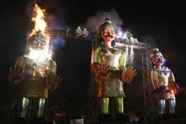 Hundreds of artisans like Karan who made effigies of demon king Ravan, his brother Kumbhkaran and son Meghnad every Dussehra would earn enough this season to see them through the entire year. (Photo source: IE)