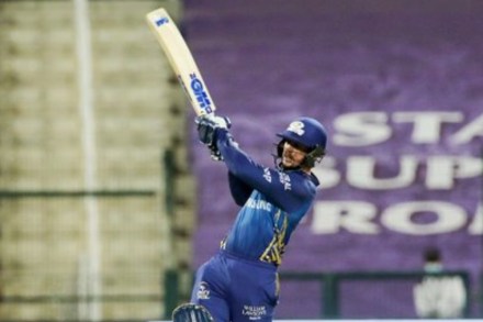 Mumbai Indians player Quinton de Kock plays a shot during IPL 2020 cricket match against Sunrisers Hyderabad, at Sharjah Cricket Stadium in Sharjah, United Arab Emirates. (Sportzpics/PTI Photo)