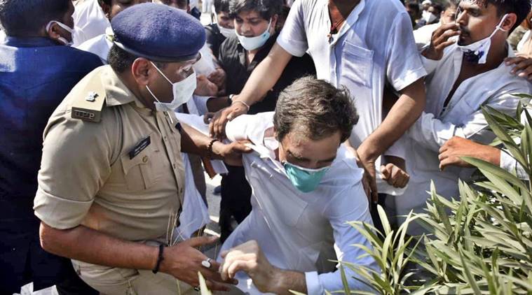 Congress leader Rahul Gandhi, Punjab Chief Minister Capt Amarinder Singh and other leaders during a tractor rally, 'Kheti Bachao Yatra', in protest against the new farm bills 2020, in Punjab's Moga district.(PTI Photo)