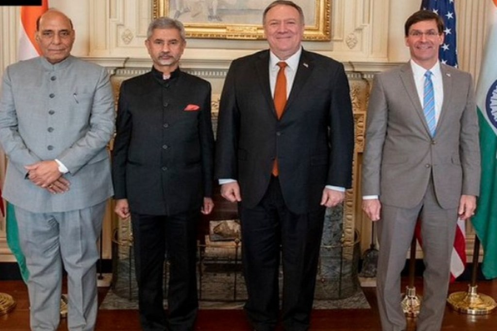 The talks were led by Defence Minister Rajnath Singh and External Affairs Minister S Jaishankar from the Indian side and US Secretary of State Mike Pompeo and Defence Secretary Mark T Esper from the US side. (Photo source: ANI)