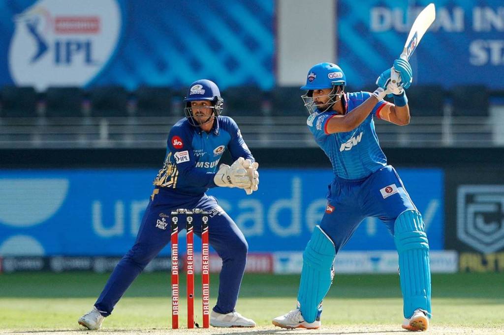 Delhi Capitals batsman Shreyas Iyer plays a shot during the Indian Premier League (IPL) T20 cricket match against Mumbai Indians, at Dubai International Cricket Stadium in Dubai. (FILE - PTI Photo/Sportzpics for BCCI)