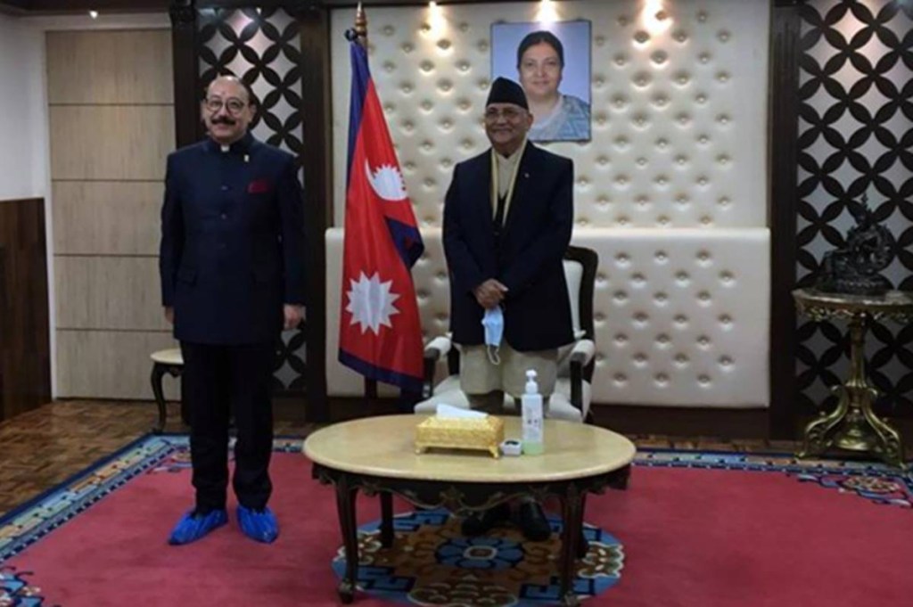 He paid a courtesy call on Prime Minister K P Sharma Oli at the latter's official residence at Baluwatar, according to prime minister's Press advisor Surya Thapa. (Courtesy: Twitter / MEAIndia) He paid a courtesy call on Prime Minister K P Sharma Oli at the latter's official residence at Baluwatar, according to prime minister's Press advisor Surya Thapa. (Courtesy: Twitter / MEAIndia)