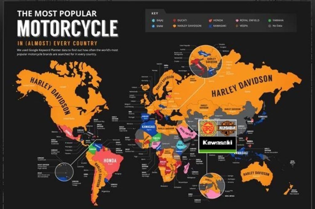 Map is for representational purposes only and is not accurate to political borders and area (Source: Budget Direct Motorcycle Insurance)