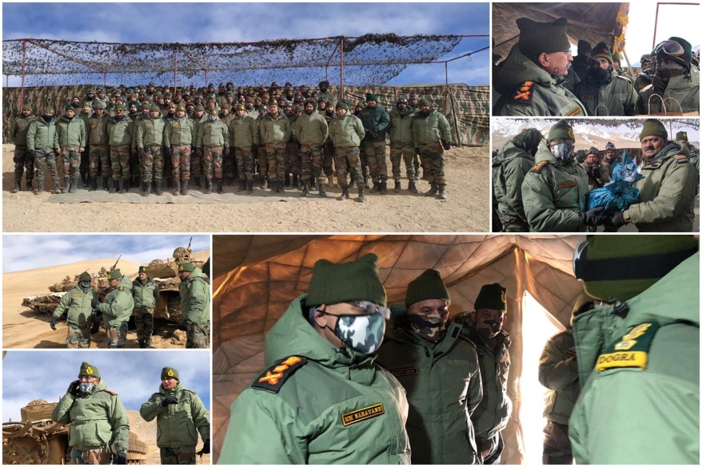 During his visit he interacted with the troops deployed in forward areas and distributed cakes and sweets ahead of Christmas. During his visit he interacted with the troops deployed in forward areas and distributed cakes and sweets ahead of Christmas.