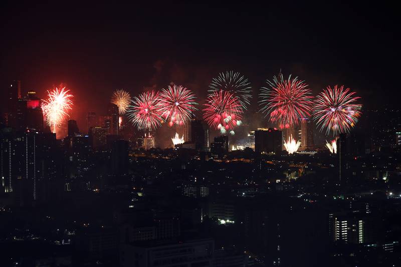 Fireworks explode on New Year's Eve during the coronavirus disease (COVID-19) outbreak, in Bangkok Thailand