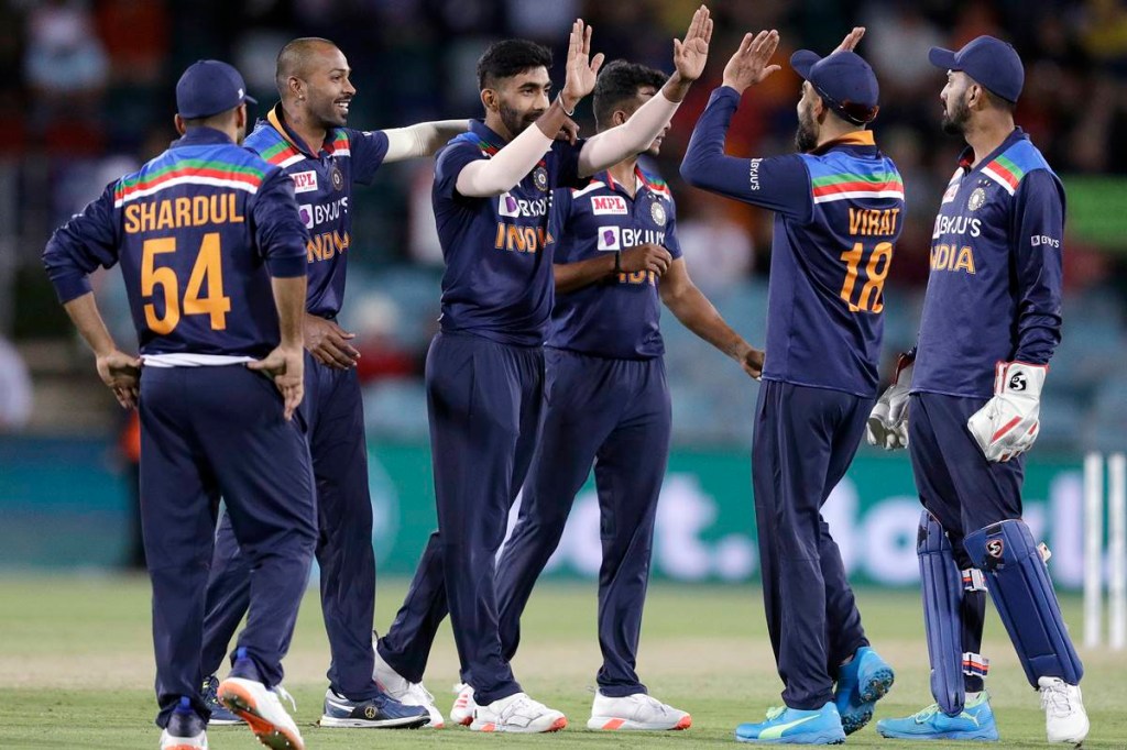 Shardul Thakur (3/51) and debutant Thangarasu Natarajan (2/70 in 10 overs) did their bit but it was Bumrah's (2/43 in 9.3 overs) controlled effort with some swing upfront and the dismissal of a marauding Glenn Maxwell in the nick of time which ultimately turned the match in India's favour. (AP Photo) Shardul Thakur (3/51) and debutant Thangarasu Natarajan (2/70 in 10 overs) did their bit but it was Bumrah's (2/43 in 9.3 overs) controlled effort with some swing upfront and the dismissal of a marauding Glenn Maxwell in the nick of time which ultimately turned the match in India's favour. (AP Photo)