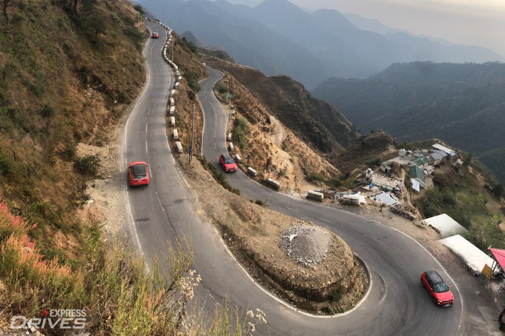 Jeep Compass on the twisty roads from Mussoorie to Dhanolti