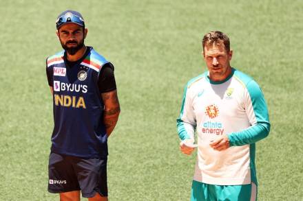India's captain Virat Kohli (left) and with his Australian counterpart Aaron Finch. 