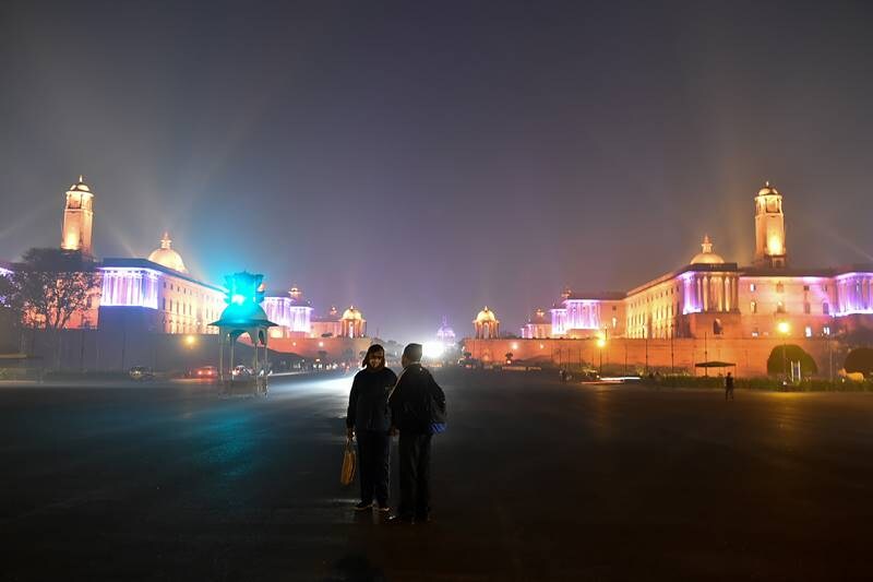Raisina Hill on the eve of the New Year 2021 in New Delhi