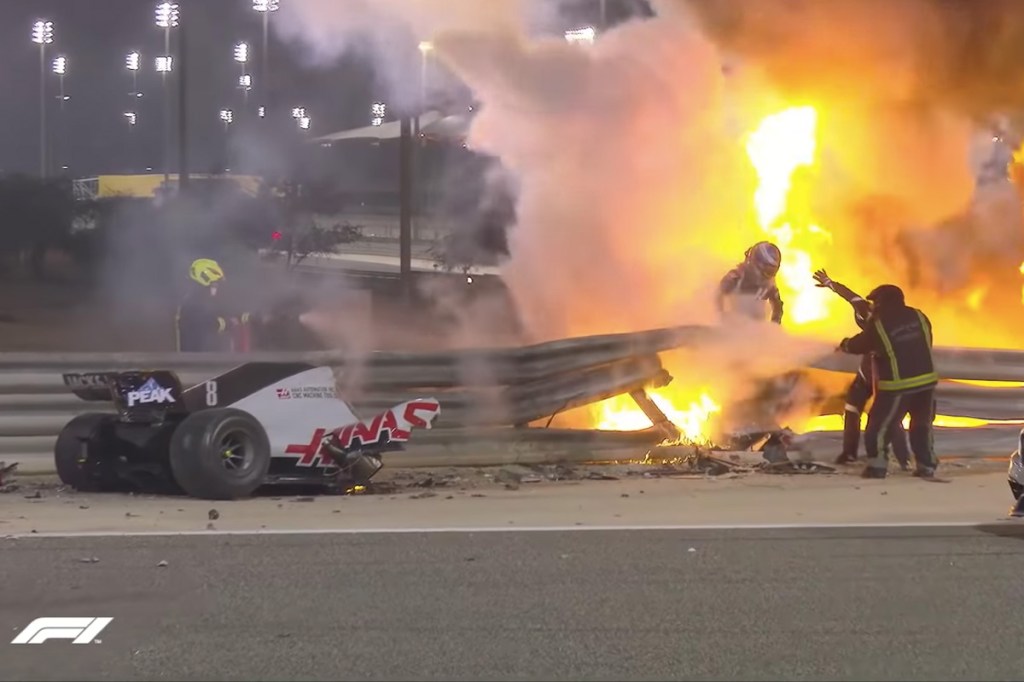 Romain Grosjean 2020 Bahrain GP Crash walks away