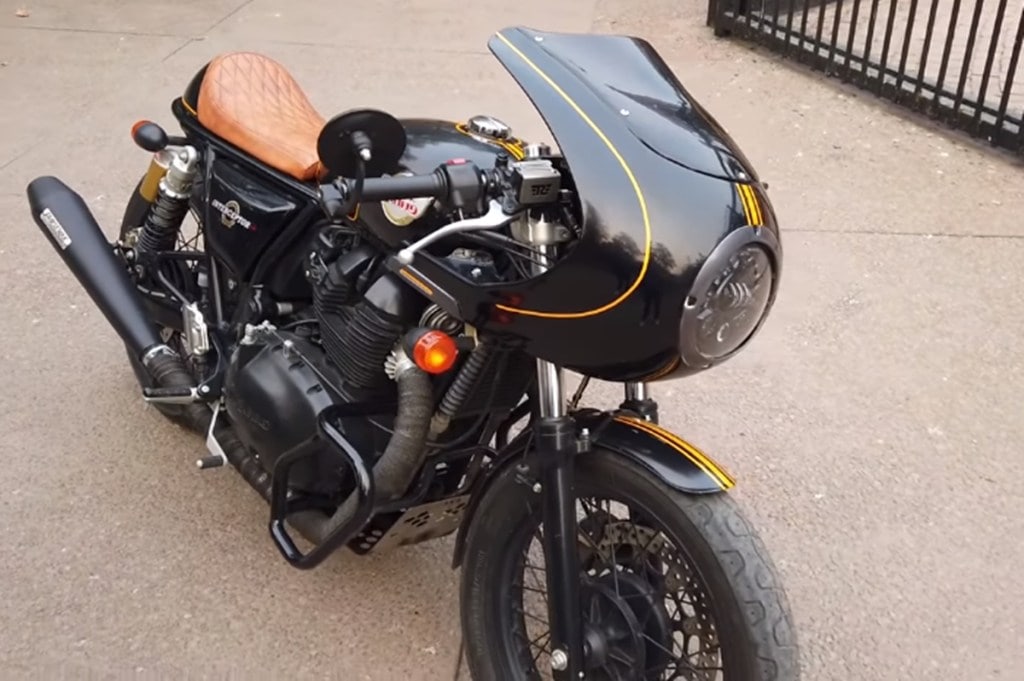 Royal Enfield Interceptor 650 modified by a college grad mimics Triumph Thruxton R cafe racer!