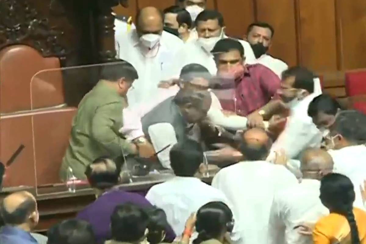 WATCH: High drama in Karnataka assembly, Congress MLCs forcefully evict ...