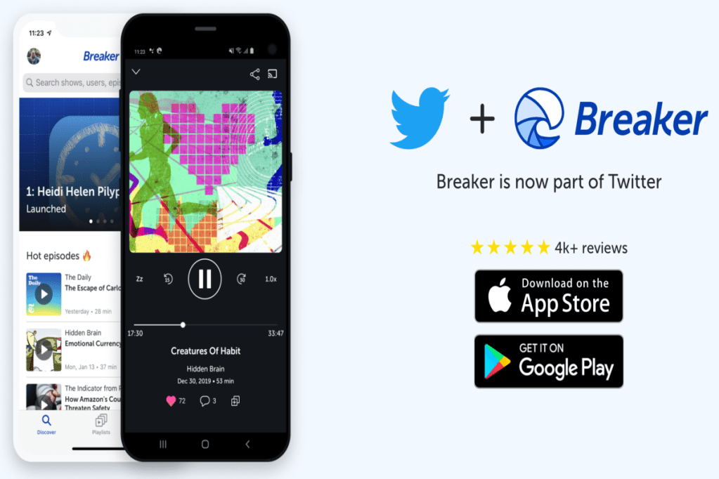 breaker, podcast app breaker, Twitter acquired breaker, breaker team joing Twitter, Breaker to enhance Twitter audio experienecs, Twiter Spacess, technology acquisations in 2021, Breaker shutting down
