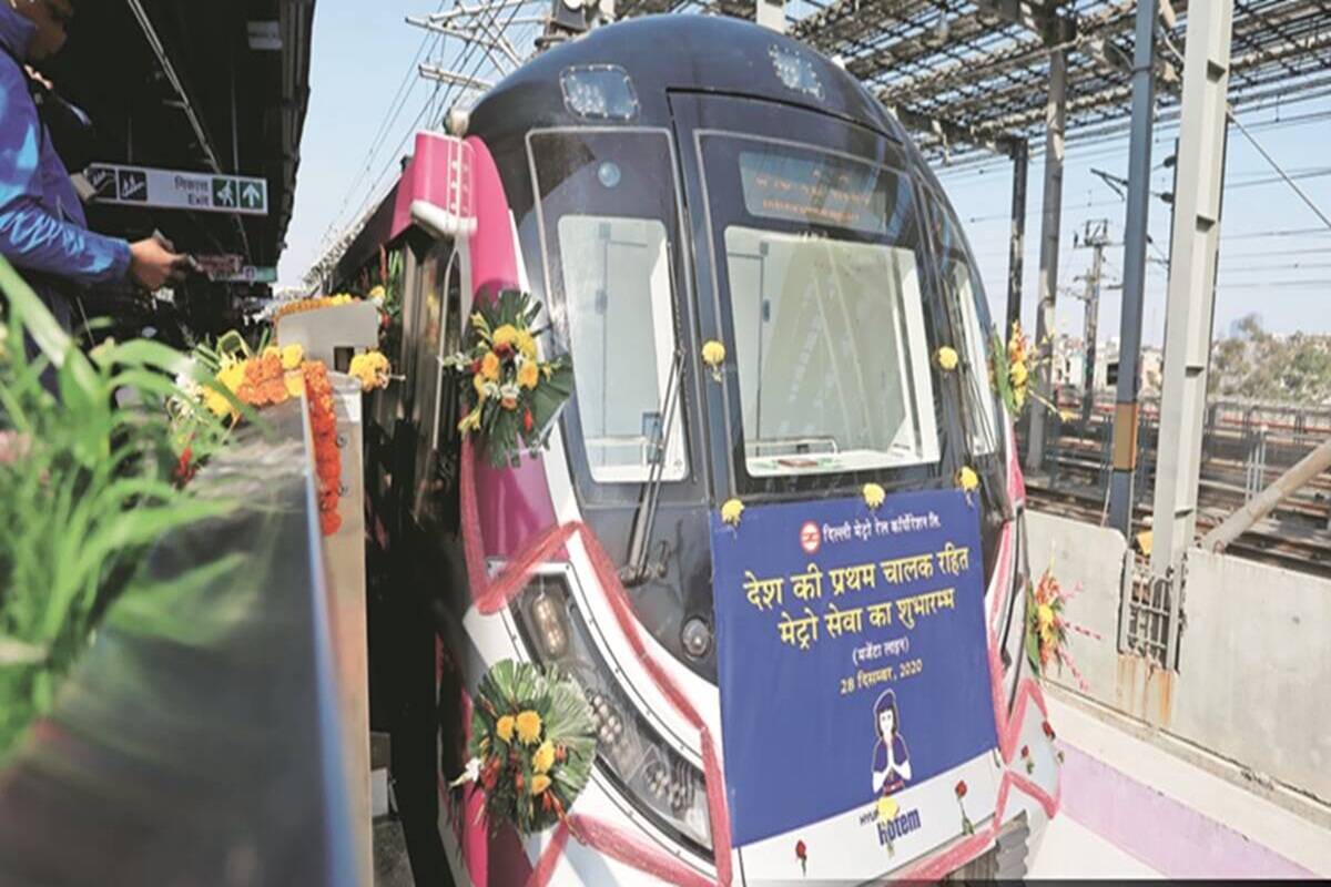 The DMRC will also start another major corridor of 57-km Pink Line (Majlis Park Shiv Vihar) with trains running without drivers this year. Image: IE The DMRC will also start another major corridor of 57-km Pink Line (Majlis Park Shiv Vihar) with trains running without drivers this year. Image: IE