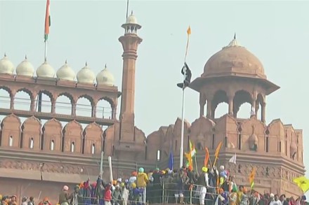 Protestor put a flag on the pole at Red Fort (ANI) Protestor put a flag on the pole at Red Fort (ANI)