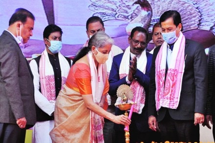 Finance minister Nirmala Sitharaman launches 'Chah Bagicha Dhan Puraskar Scheme' in Guwahati (PTI image)