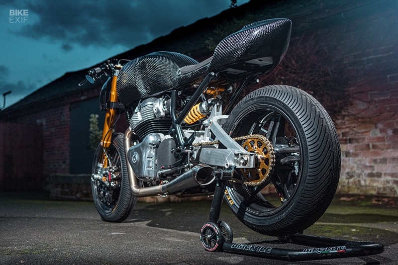 Anthony had a laundry list of go-fast parts planned for the Continental GT 650, but he wanted it to look flash too. So he stripped the bike down and asked his friend Paul of Ziggymoto fame to 3D scan it. From there, the pair designed a body kit that could fit any stock Continental GT. Mark Angus at 3Dcnc then machined a pair of bucks for molds, which Anthony modded slightly before sending off to his go-to mold maker. (Source: Bikeexif)