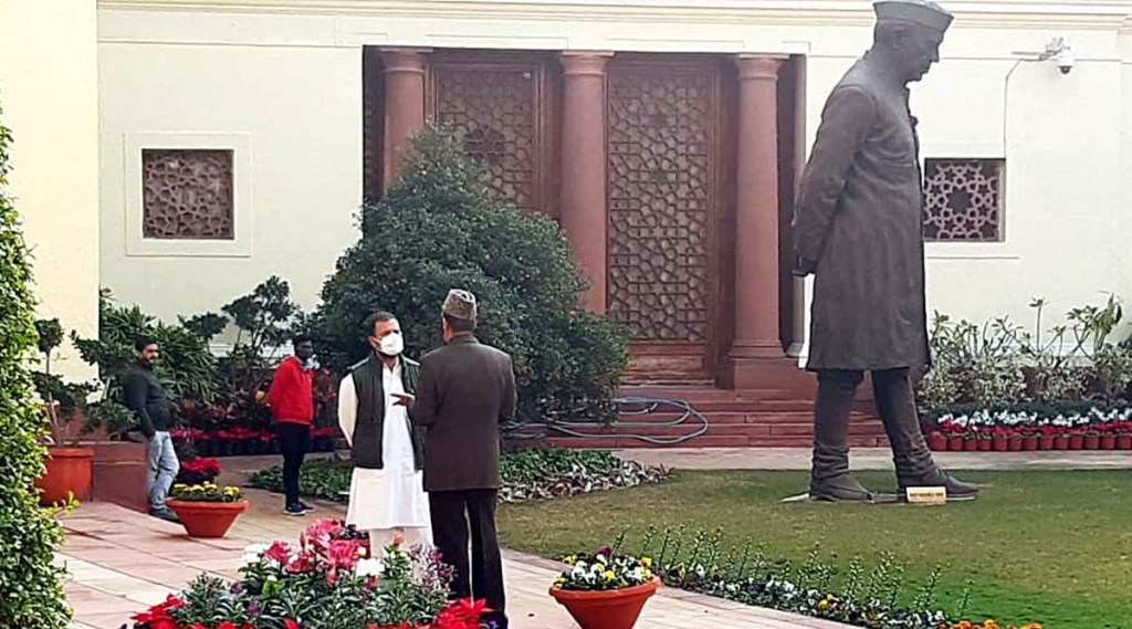Gandhi did not seem flustered by the tremors and he continued the interaction in a calm manner, the Zoom interaction video shows. Image: Twitter/Rohit Yadav