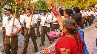 Rashtriya Swayamsevak Sangh workers participate in a march in Bhopal (Image: PTI)