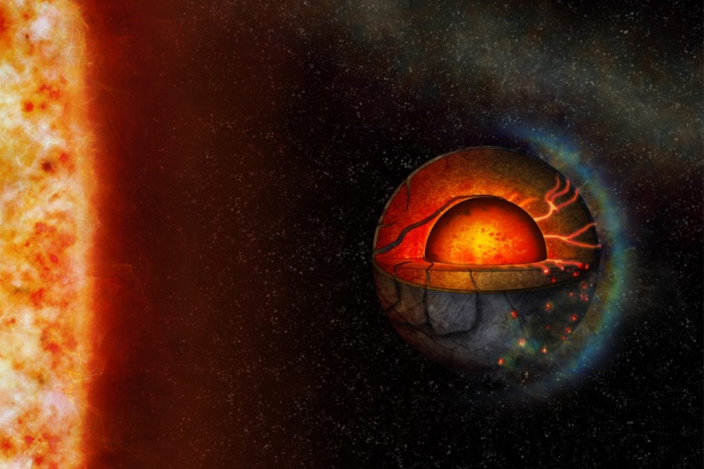 LHS 3844b is locked to its Sun in a manner that only one of its sides is constantly facing the host star. (Illustration: University of Bern)
