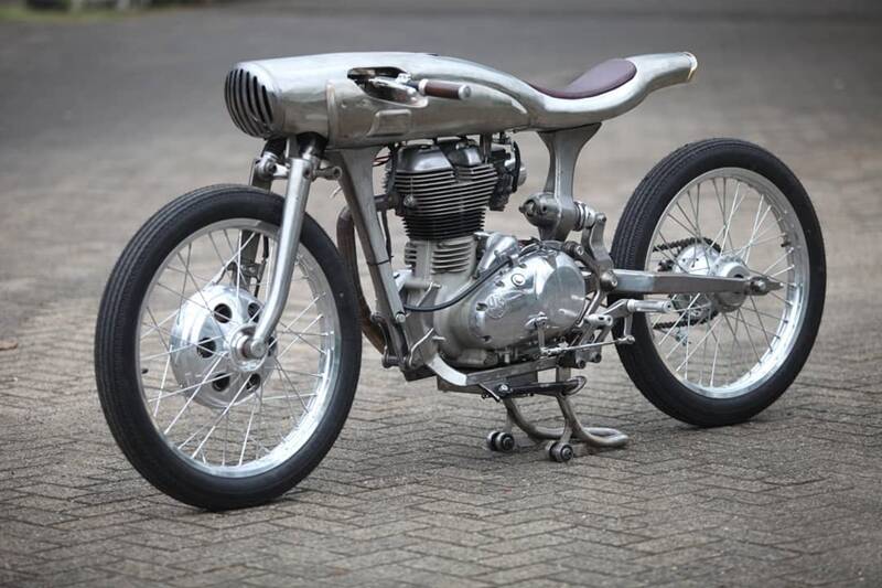 A Royal Enfield Bullet 500 custom-built by Kromworks, based in Jakarta, Indonesia, is unlike any cafe racer design with a mix of retro and futuristic styling. Royal Enfield Indonesia approached the custom house for this build, handing them a brand new Bullet 500. The team custom-built the frame, swingarm and fork assembly, and replaced the rims with skinny 21" ones. Nothing from the original Royal Enfield remains. (Photo: kromworks/Facebook)