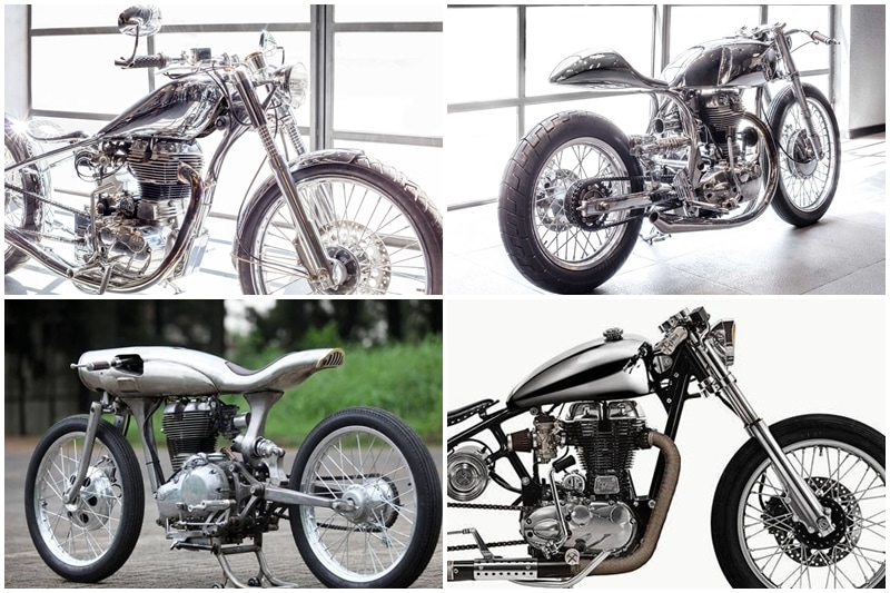 How much chrome is too much chrome? Turns out, to these custom bike builders, no amounts of shine is too much. We've put together four custom-built Royal Enfield motorcycles that use steel and chrome as the theme and prove that these can be used to build some great-looking motos. The only trouble is your eyes will be dazzled if the bike's parked in the sun and there's no way you can ride these without paying attention to your wardrobe.
